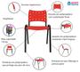 Imagem de Kit Com 10 Cadeiras Iso Para Escola Escritório Comércio Vermelha Base Preta 