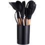 Imagem de Kit Com 12 Utensílios De Cozinha Em Silicone Com Cabo Madeira Yikasa