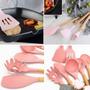 Imagem de Kit Com 13 Utensílios De Cozinha Silicone Com Cabo Madeira