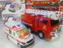 Imagem de kit com 2 carrinhos Infantil Ambulância e Bombeiro com Luzes e Som - Toy King