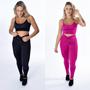 Imagem de kit com 2 conjuntos fitness calça com cadarço e Top, cintura alta suplex zero transparencia
