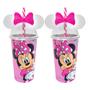 Imagem de Kit Com 2 Copos Da Minnie Rosa Com Orelhas E Canudo 500ml