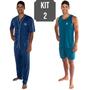 Imagem de Kit Com 2 Pijamas Adulto Masculino: Camisa Manga Curta E Calça + Regata E Short