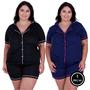 Imagem de Kit Com 2 Pijamas Americano Plus Size Com Botões Amamentação - c11 KIT 2 PLUS BRENDA PRETO E MARINHO