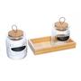 Imagem de kit com 2 Potes de Vidro 260ml e Suporte em Madeira