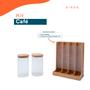 Imagem de Kit com 2 potes de vidro com tampa de bambu 1,4l e porta cápsulas de bambu - Oikos