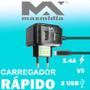 Imagem de Kit com 20 Carregador Turbo Celular V8 Multiuso Atacado 2.4a Usb 2 Entrada