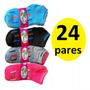 Imagem de Kit Com 24 Pares Meia Infantil Criança Feminina 8 a 12 anos