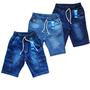 Imagem de Kit com 3 bermudas jeans infantil menino com elastano tam 4,6 e 8 anos.