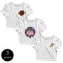 Imagem de Kit com 3 Blusinhas Cropped Blusa Tshirt Camiseta Feminina Pizza Rosas Flor Alien Et Branca