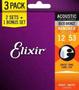 Imagem de Kit Com 3 Encordoamentos Elixir Violão Aço 012 80/20 - 16539