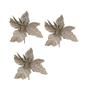 Imagem de Kit com 3 Flores Poisentia Champanhe 24cm com Brilho Dourado