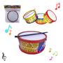 Imagem de Kit Com 3 Instrumentos Musicais Para Crianças Pandeiro Flauta e Tamborzinho Brinquedo Infantil Tambor Colorido