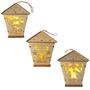 Imagem de Kit com 3 Lampiões Natalinos de Madeira Com Led Branco Quente Fixo 12,5x8cm