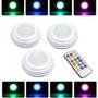 Imagem de Kit Com 3 Luminárias Lâmpadas Redondas Adesivas A Pilhas RGB Coloridas Multicolor Led Spots Sem Fio Com Controle Remoto