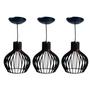 Imagem de Kit com 3 Pendente Luminaria PP Preto com fio Lustre de Sala Decorativo
