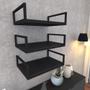 Imagem de Kit com 3 Prateleira industrial suspensa parede nicho preta cozinha escritorio sala quarto infantil
