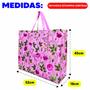 Imagem de Kit com 3 Sacolas Bolsa Nylon Feira 52cm x 45cm Sacoleira Mudança