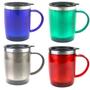 Imagem de Kit com 4 Canecas Copo Térmico Tampa a Vacum Alça Aço Inox 400ml