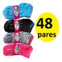 Imagem de Kit Com 48 Pares Meia Infantil Criança Feminina 8 a 12 anos