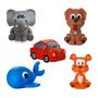 Imagem de Kit Com 5 Brinquedos De Vinil Para Bebê Maralex - Elefante, Carro, Tigre, Cachorro e Baleia