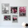 Imagem de Kit Com 5 Quadros Decorativos - Árvore - Flor - Borboleta - Preto e Branco com Rosa - Sala - 295kq01b