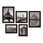 Imagem de Kit Com 5 Quadros Decorativos - França - Cidades - Torre Eiffel Arco do Triunfo Louvre - Pontos Turísticos - Preto e Branco - 278kq01p