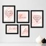 Imagem de Kit Com 5 Quadros Decorativos - Gemétrico - Abstrato - Love - Amor - Fé - Família - Rosa - 396kq01p