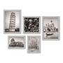 Imagem de Kit Com 5 Quadros Decorativos - Itália - Cidades - Pontos Turísticos - Roma Pisa Veneza Milão Florença - Preto e Branco - 274kq01b