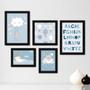 Imagem de Kit Com 5 Quadros Decorativos - Ursinhos - Infantil - Balões - Nuvens - Alfabeto - Azul - 413kq01p