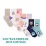 Imagem de Kit Com 6 Pares Meias Infantil Selene Estampada Calcanhar Verdadeiro