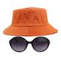 Imagem de Kit Com Chapéu Bucket Hat, Óculos Redondo De Sol Feminino Adulto Com Proteção UV 400 Estiloso Sol Meia Estação - MD-27