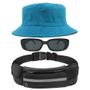 Imagem de Kit Com Chapéu Bucket Hat, Pochete Ajustável Saída Para Fone E Oculos De Sol Vintage Com Armação Quadrado Proteção MD-06