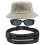 Imagem de Kit Com Chapéu Bucket Hat, Pochete Ajustável Saída Para Fone E Oculos De Sol Vintage Com Armação Quadrado Proteção MD-06