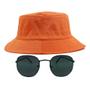 Imagem de Kit Com Chapéu Bucket Óculos de Sol Hexagonal Com Armação De Metal Pequeno Com Proteção Uv400 Estiloso Casual Foto MD-29