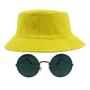 Imagem de Kit Com Chapéu Bucket, Óculos de Sol Redondo Com Armação De Metal Grande Cores Com Proteção Uv400 Retro Moda Rock MD-30