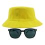 Imagem de Kit Com Chapéu Bucket, Óculos de Sol Retangular Com Proteção Uv400 Feminino E Masculino Espelhado Clubmaster MD-39