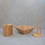 Imagem de Kit com fruteira vazada de bambu, porta papel toalha de bambu e porta facas de bambu - Oikos