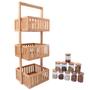 Imagem de Kit com organizador multiuso ripado 3 andares e 10 potes de vidro com tampa de bambu 250ml- Oikos