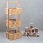 Imagem de Kit com organizador multiuso ripado 3 andares e 10 potes de vidro com tampa de bambu 250ml- Oikos