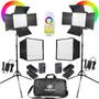 Imagem de Kit Completo 2 Iluminador Led Bicolor Rgb 60w Greika Com Baterias Softbox L5500rp