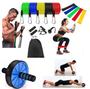 Imagem de Kit Completo Academia Em Casa Com Elástico Com 11 Peça + Roda Abdominal + 5 Mini Band -