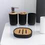 Imagem de Kit Completo Conjunto De Acessórios Banheiro Lavabo 4 Peças Bancada Pia Elegante Moderno Polipropileno C/ Bambu Preto Branco