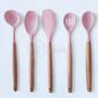 Imagem de Kit Completo de Cozinha 19 Utensílios de Silicone e Madeira com Porta Talheres Oval - Rosa