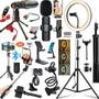 Imagem de Kit Completo Hing Light Luz Tripé Microfone Sem Fio Bastão Controle Acessórios Celular Filmagem