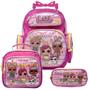 Imagem de Kit Completo Mochila infantil Escolar de Rodinhas LOL Rosa