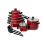 Imagem de Kit completo para sua cozinha: Jogo de Panela 5 Peças, Fervedor 12 e Panela de Pressão 4,5L Vermelha