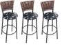 Imagem de Kit Conjunto 3 banquetas altas em aço cor preto encosto com junco sintético p/ balcão / area gourmet / churrasco / festa assento Floral Preto madeira