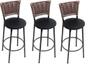 Imagem de Kit Conjunto 3 banquetas altas em aço cor preto encosto com junco sintético p/ balcão / area gourmet / churrasco / festa assento madeira MODELO RESIST