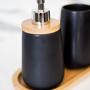Imagem de Kit Conjunto Banheiro Lavabo 3 Peças Com Bandeja Oval de Bambu Dispenser Sabonete Liquido Porta Escova Cerâmica